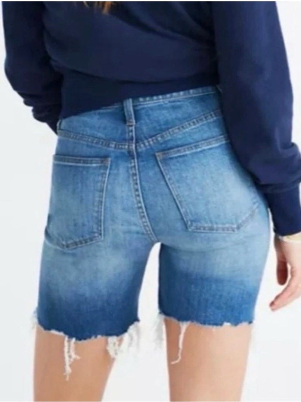 Madewell High Rise Denim Mid Length Jean Shorts, Raw Hem, Sz 28